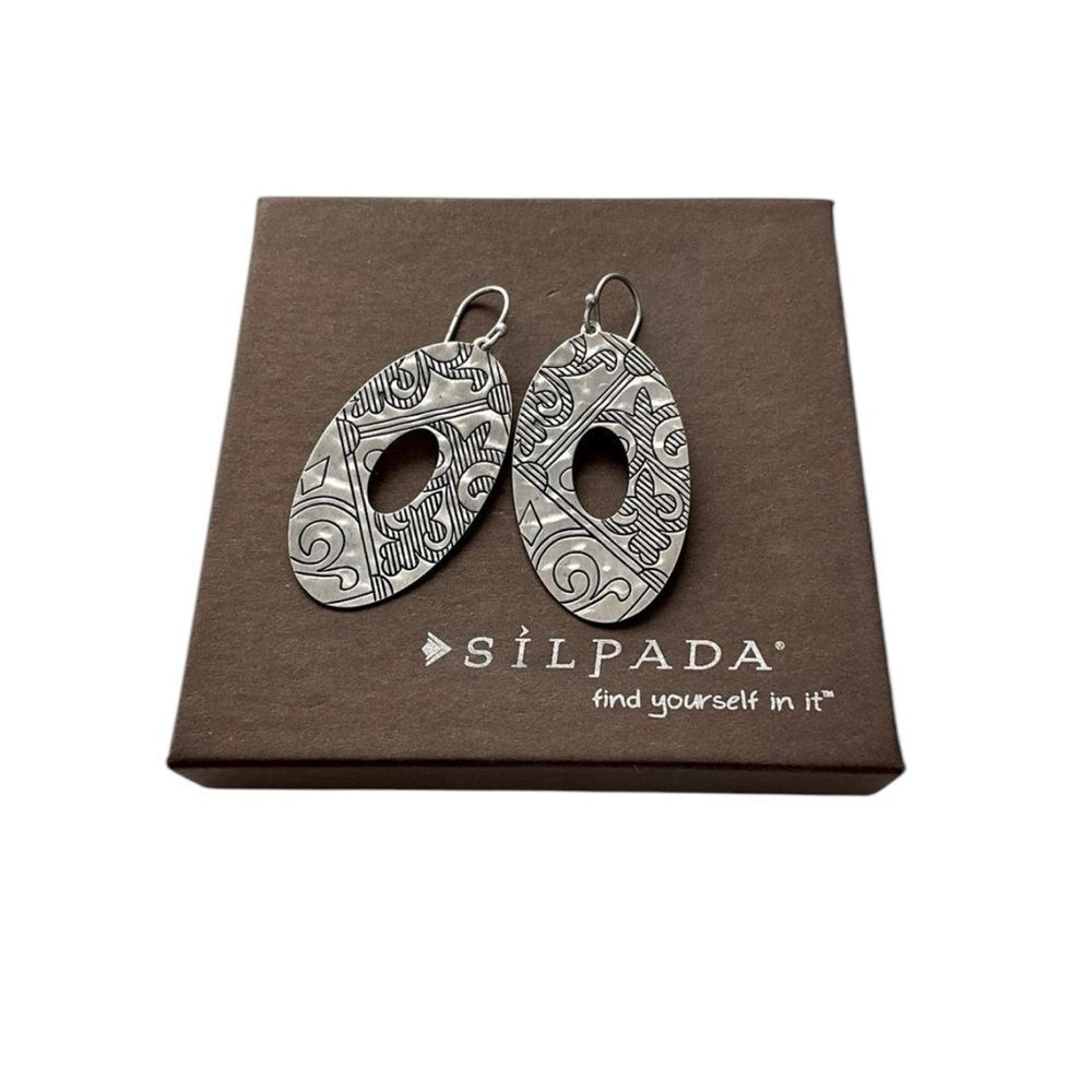 Silpada Silver Oval Filigree Cutout Drop Earrings